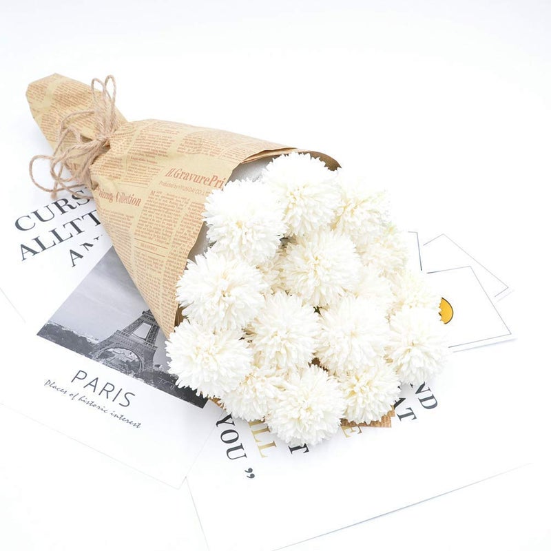 Louiesya Artificial Flowers, 10Pcs Fake Flowers Silk Artificial Chrysanthemum Ball Hydrangea Bridal Wedding Bouquet for Home Garden Party Wedding Decor (Cream) - Image 3